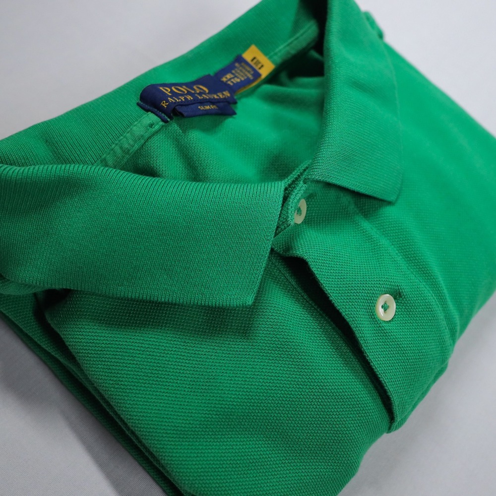 Polo Ralph Lauren Polo Shirt‎ Mens XXL Green Slim Fit Mesh Cotton Yellow Pony - Picture 6 of 7